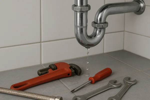 a sink water leak and plumbing tools on the floor from Plumber Georgetown in Austin, TX - Austin TX a sink water leak and plumbing tools on the floor from Plumber Georgetown in Austin, TX - Austin TX