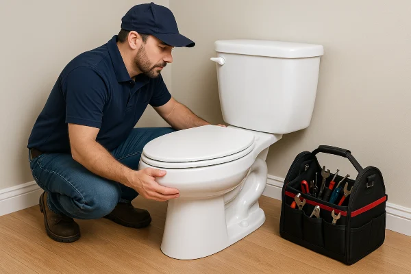 a plumber checking a toilet from Plumber Georgetown in Georgetown, TX - Emergency Plumbing Services a plumber checking a toilet from Plumber Georgetown in Georgetown, TX - Emergency Plumbing Services