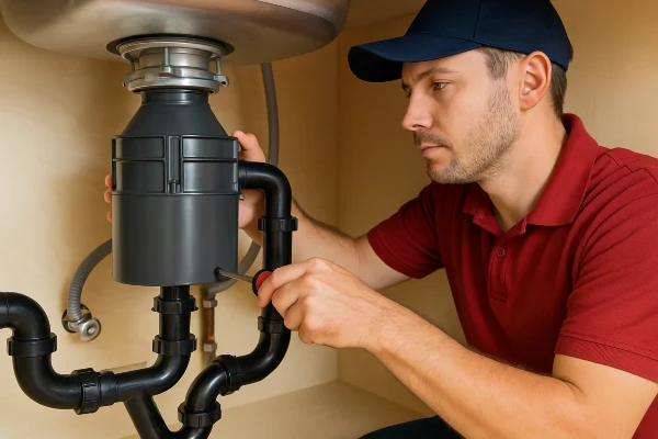 a male plumber using a screwdriver to fix a garbage disposal from Plumber Georgetown in Georgetown, TX - Garbage Disposal Replacement