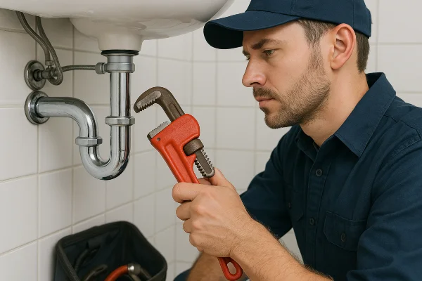 a male plumber installing a water heater from Plumber Georgetown in Leander, TX - Leander TX a male plumber installing a water heater from Plumber Georgetown in Leander, TX - Leander TX