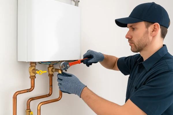 a plumber working on a tankless water heater from Plumber Georgetown in Pflugerville, TX - Pflugerville TX a plumber working on a tankless water heater from Plumber Georgetown in Pflugerville, TX - Pflugerville TX