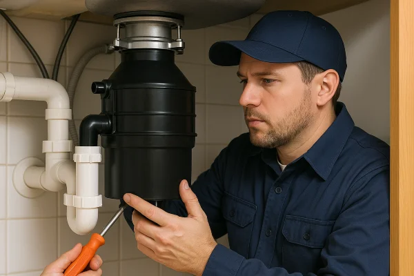 a technician working on a garbage disposal from Plumber Georgetown in Georgetown, TX - Slab Leak Detection a technician working on a garbage disposal from Plumber Georgetown in Georgetown, TX - Slab Leak Detection