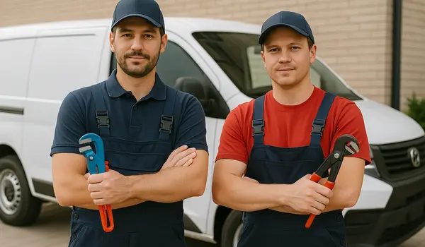 2 male plumbers looking at the camera from Plumber Georgetown in Georgetown, TX - Toilet Replacement 2 male plumbers looking at the camera from Plumber Georgetown in Georgetown, TX - Toilet Replacement