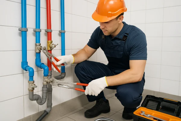 a plumber working on commercial pipe connections from Plumber Georgetown in Georgetown, TX - Water Heater Installation a plumber working on commercial pipe connections from Plumber Georgetown in Georgetown, TX - Water Heater Installation